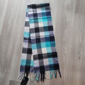Luxury Kiltane Of Scotland 100% Lambswool Blue & Black Check Scarf For Men & Wom